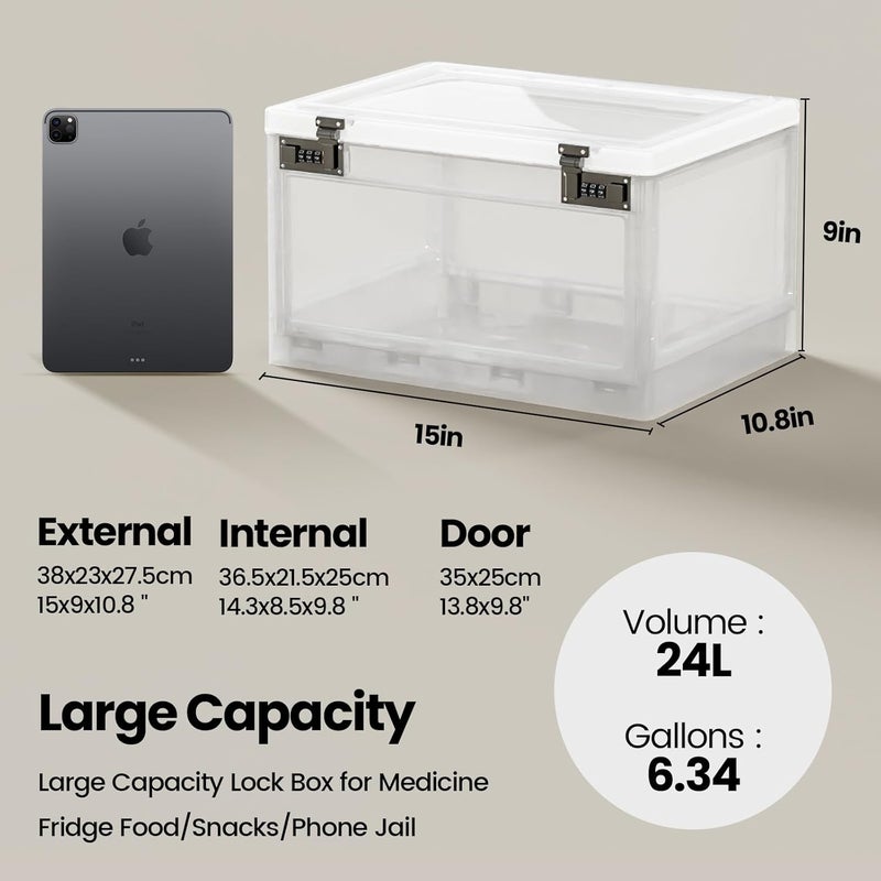 TemptLock Large Medicine Lock Box for Safe Medication, 24 Litre Locked Medicine Box with Combination Code, Hygienic Lockable Storage Box for Snacks/Food/Electronic/Fridge/Personal Items Stackable Clear - Image 2